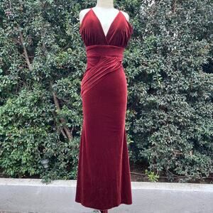 Burgundy Merlot Velvet Formal Mermaid Dress Maxi Strap Womens XS Small Formal